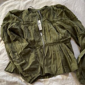 By Anthropologie Long- Sleeve Puffy Zip-Front Blouse size S